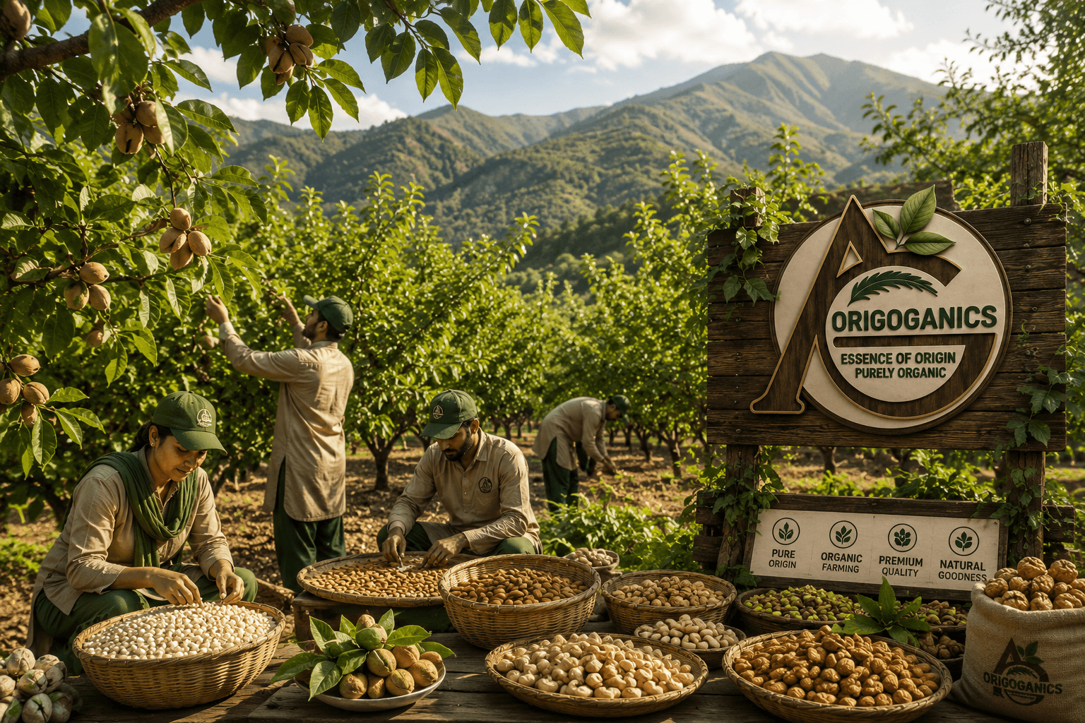 Origoganics growers hand-harvesting nuts and makhana in the hill orchards